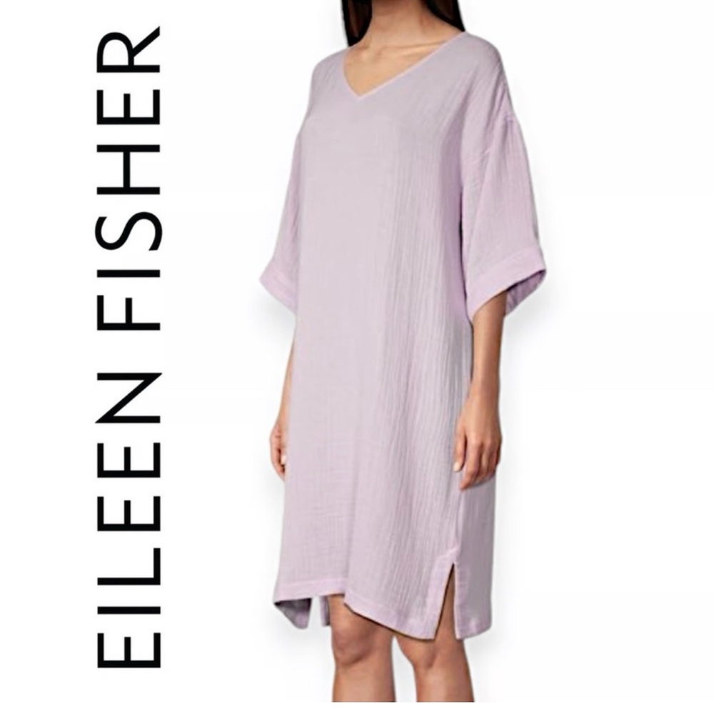 Eileen Fisher Soft Pink Organic Cotton Gauze V-Neck Dress (L)